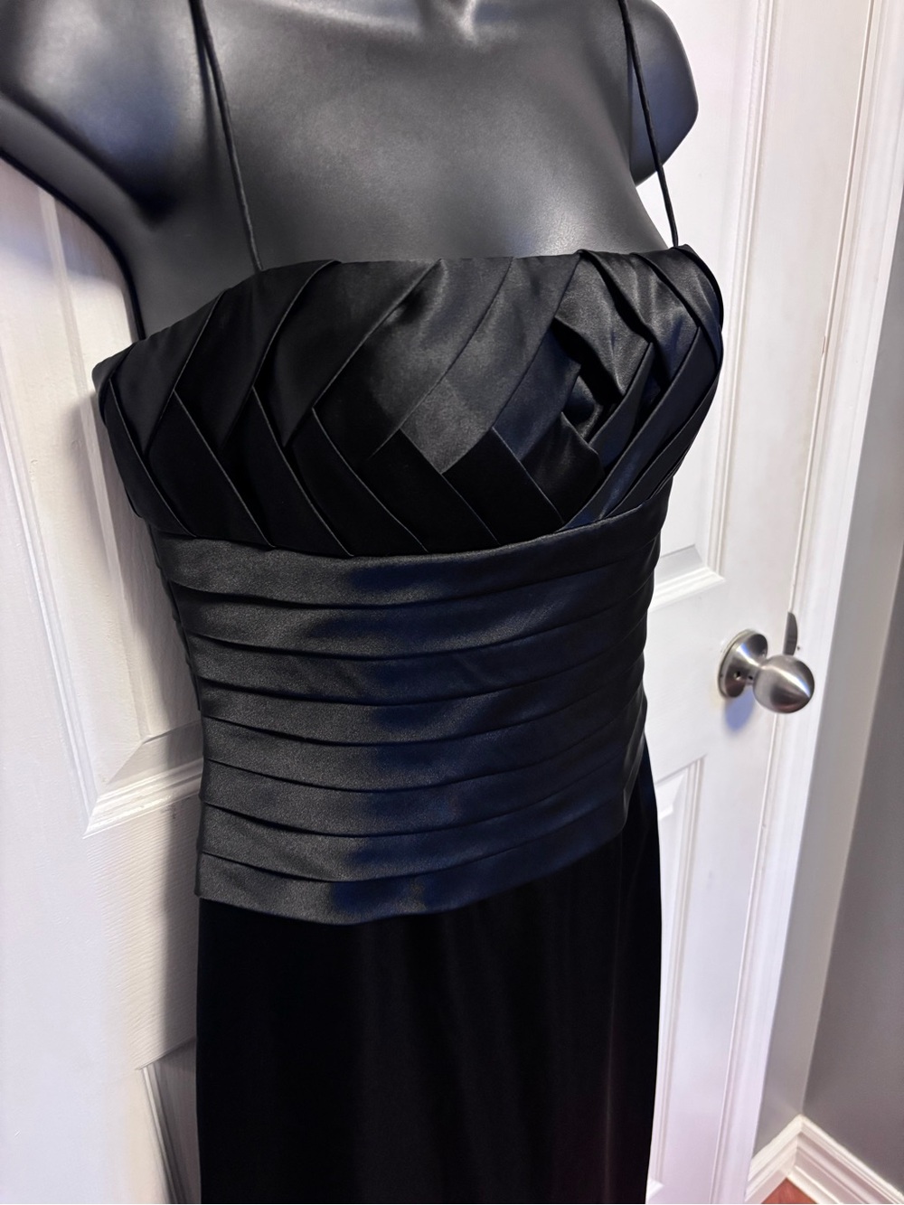 VTG 90s Niteline Black Satin Woven Bodice Cocktail Dress 6 LBD